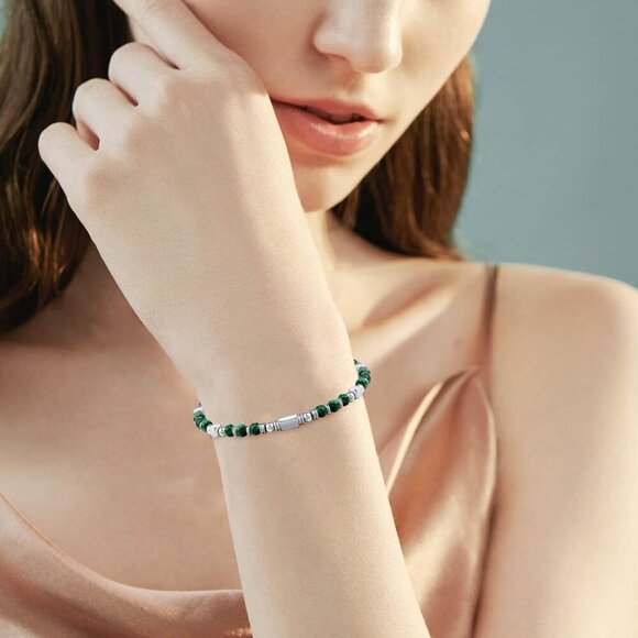 Silver & Green Boho Beaded Bracelets for Women Trendy Jewelry Gifts for Lover - Picture 2 of 7